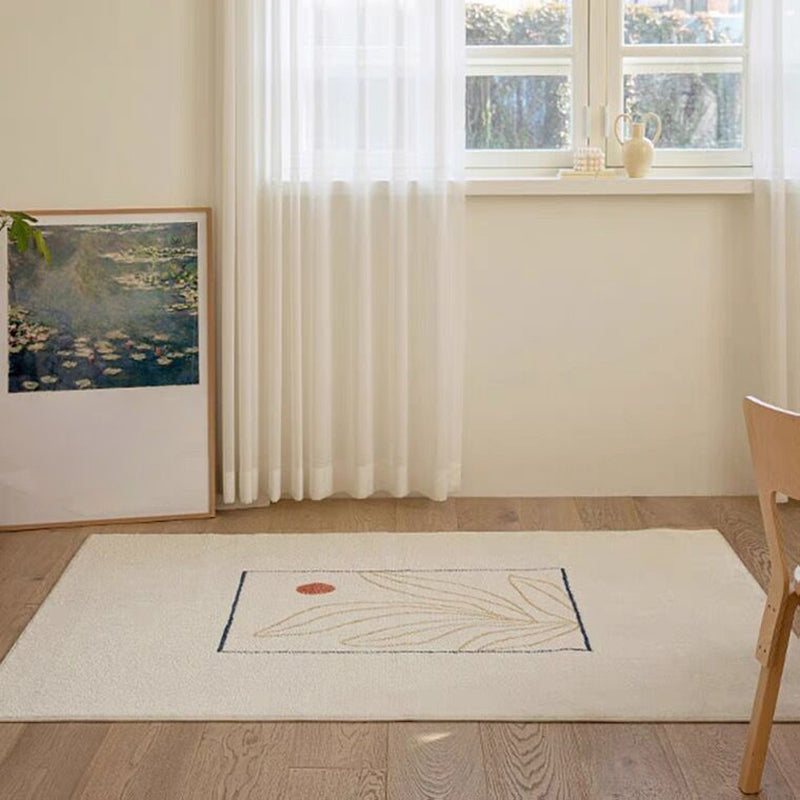 Beige Living Room Carpet Modern Plant Pattern Area Rug Polyester Non-Slip Backing Rug