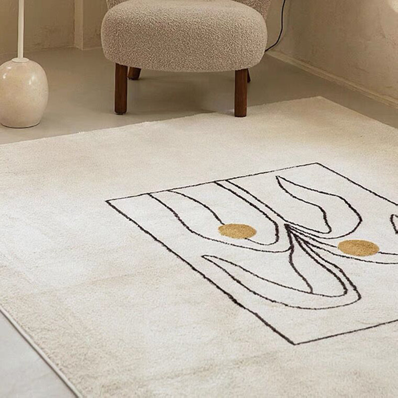 Beige Living Room Carpet Modern Plant Pattern Area Rug Polyester Non-Slip Backing Rug