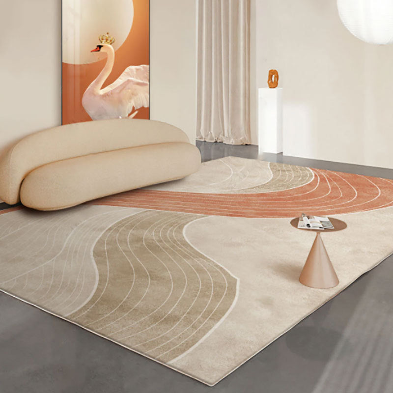 Beige Modern Carpet Polyester Color Block Area Rug Non-Slip Backing Rug for Home Decor
