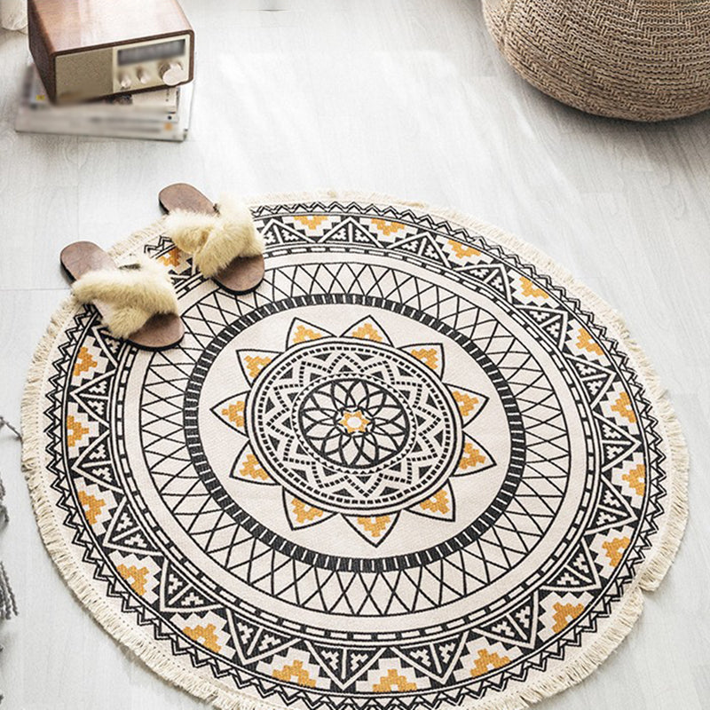 Zwart paisley patroon tapijt polyester Boheems vloerkleed Fringe indoor tapijt voor woningdecoratie