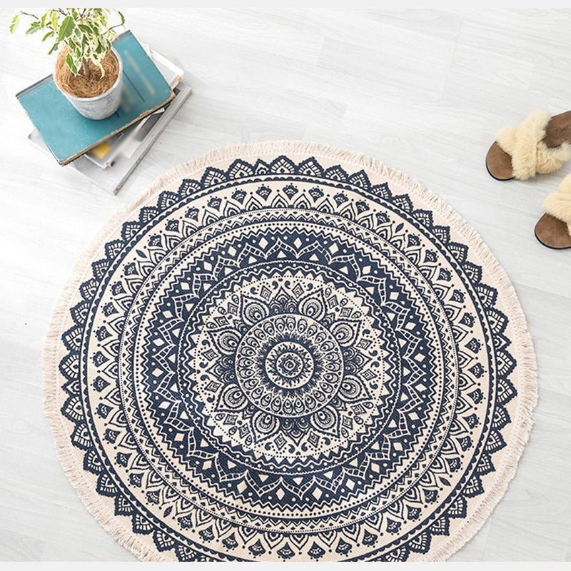 Zwart paisley patroon tapijt polyester Boheems vloerkleed Fringe indoor tapijt voor woningdecoratie