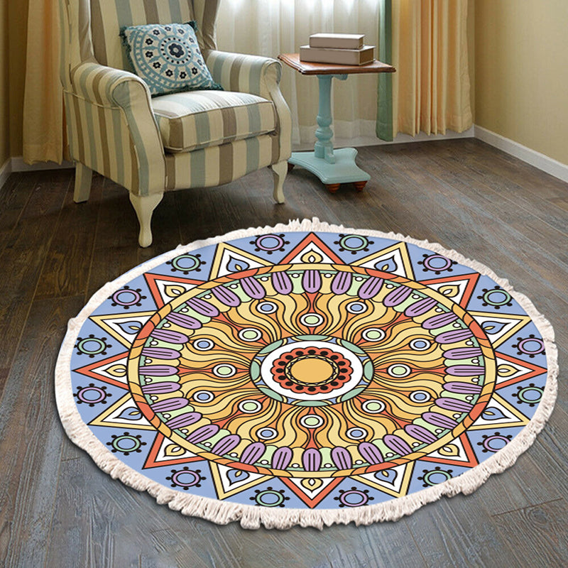 Round Boheemse woonkamer tapijt Nationaal Patroon Area Rug katoen Blend Fringe Tapijt