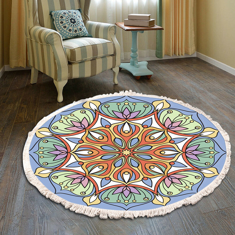 Round Boheemse woonkamer tapijt Nationaal Patroon Area Rug katoen Blend Fringe Tapijt