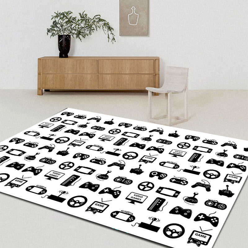 Funky Game Controller Pattern Carpet Polyester Kids Rug Stain Resistant Area Carpet for Living Room