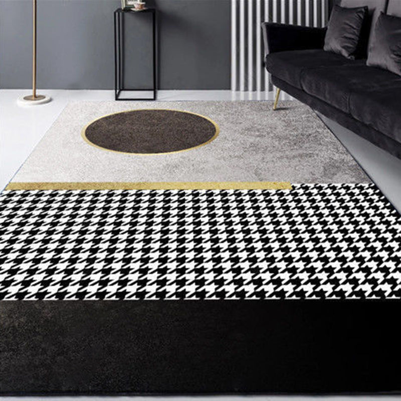 Glam Houndstooth Print Carpet Polyester Area Rug Non-Slip Backing Indoor Carpet for Living Room