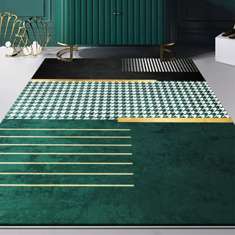 Glam Houndstooth Print Carpet Polyester Area Rug Non-Slip Backing Indoor Carpet for Living Room