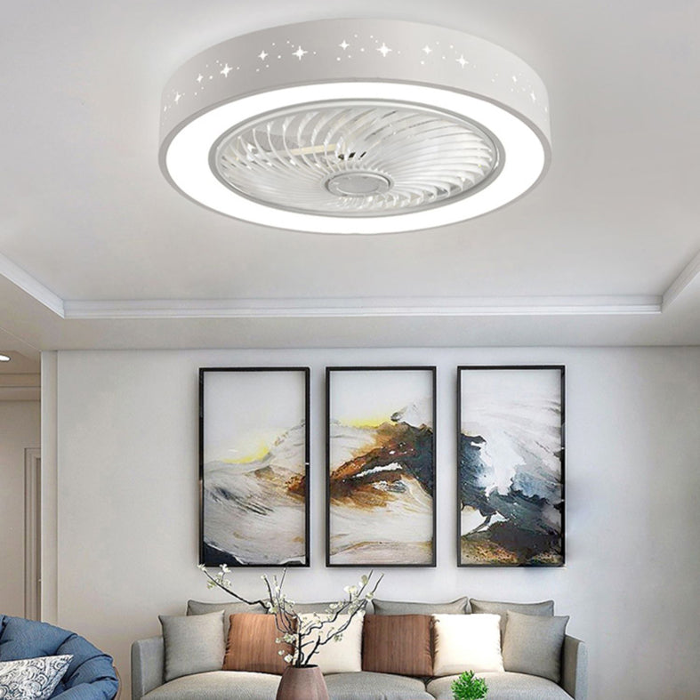Moderne trommelvormige ventilatorlamp Acryl LED Slaapkamer Semi Flush Light in wit met afgelegen