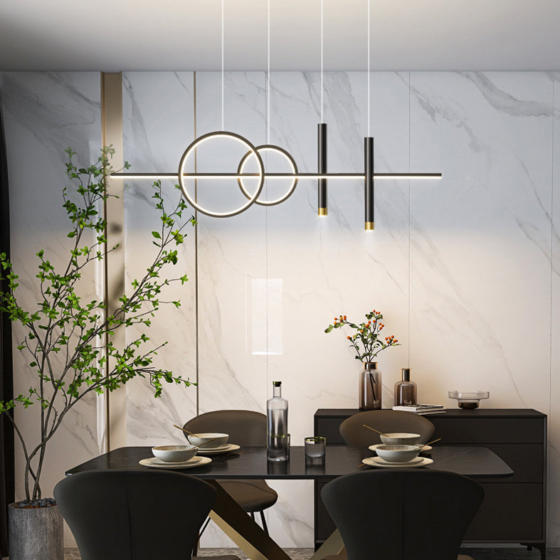 Lampada il lampadario in metallo lineare dell'illuminazione dell'isola a led moderna per sala da pranzo