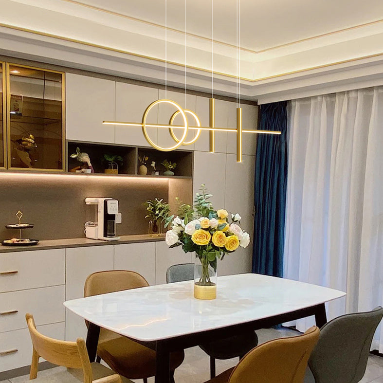 Lampada il lampadario in metallo lineare dell'illuminazione dell'isola a led moderna per sala da pranzo