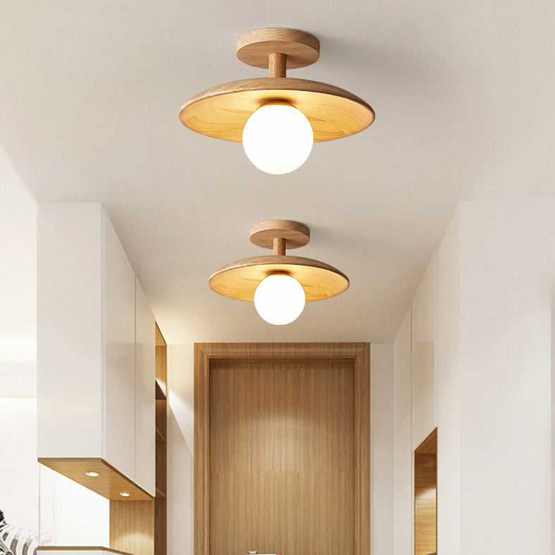 Log Color Globe Semi Flush Mount in Modern Simplicity Wooden Indoor Ceiling Light with Glass Shade
