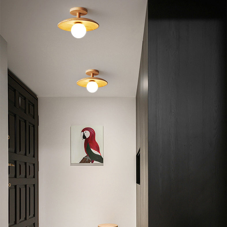 Log Color Globe Semi Flush Mount in Modern Simplicity Wooden Indoor Ceiling Light with Glass Shade