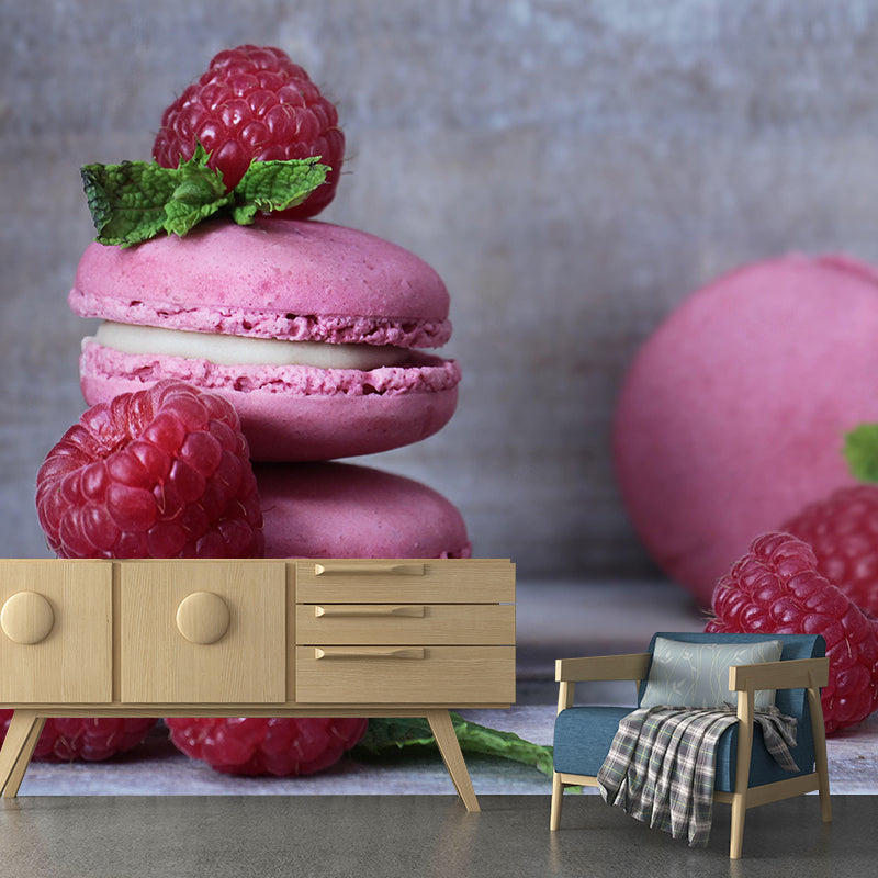 Delicious Macaron Mural Wallpaper Soft Color Contemporary Wall Covering for Dessert Shop