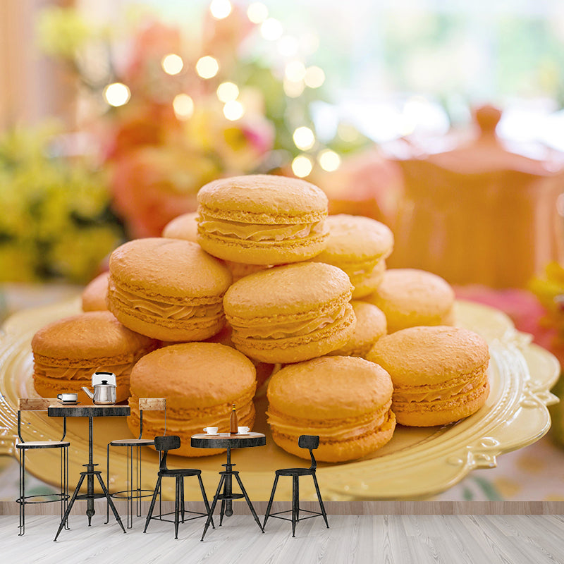 Delicious Macaron Mural Wallpaper Soft Color Contemporary Wall Covering for Dessert Shop