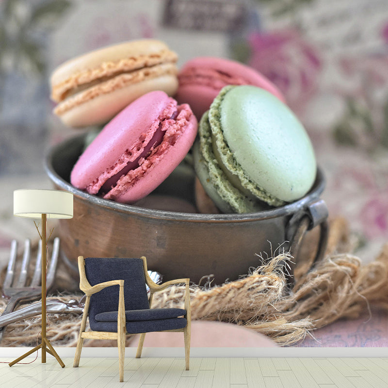 Delicious Macaron Mural Wallpaper Soft Color Contemporary Wall Covering for Dessert Shop
