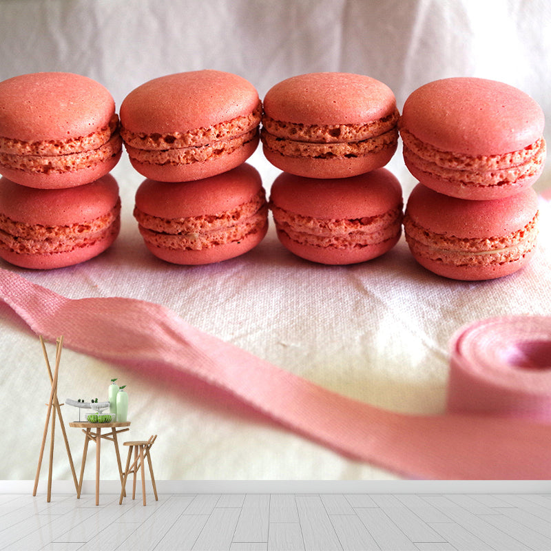 Delicious Macaron Mural Wallpaper Soft Color Contemporary Wall Covering for Dessert Shop