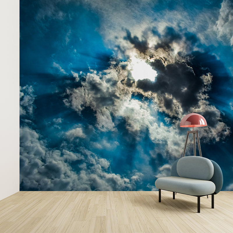 Contemporary Style Clean Sky and Cloud Mural Wall Covering for Living Room