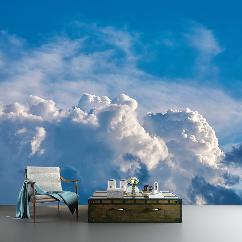 Contemporary Style Clean Sky and Cloud Mural Wall Covering for Living Room