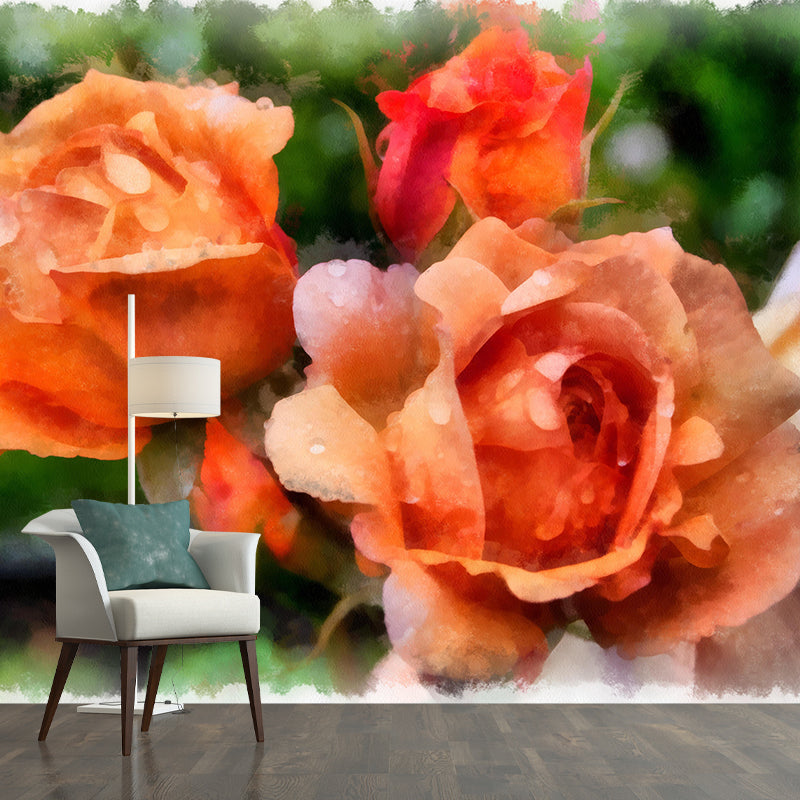 Modern Watercolor Flower Mural Wallpaper for Ceiling Customised Wall Decor in Pastel Color