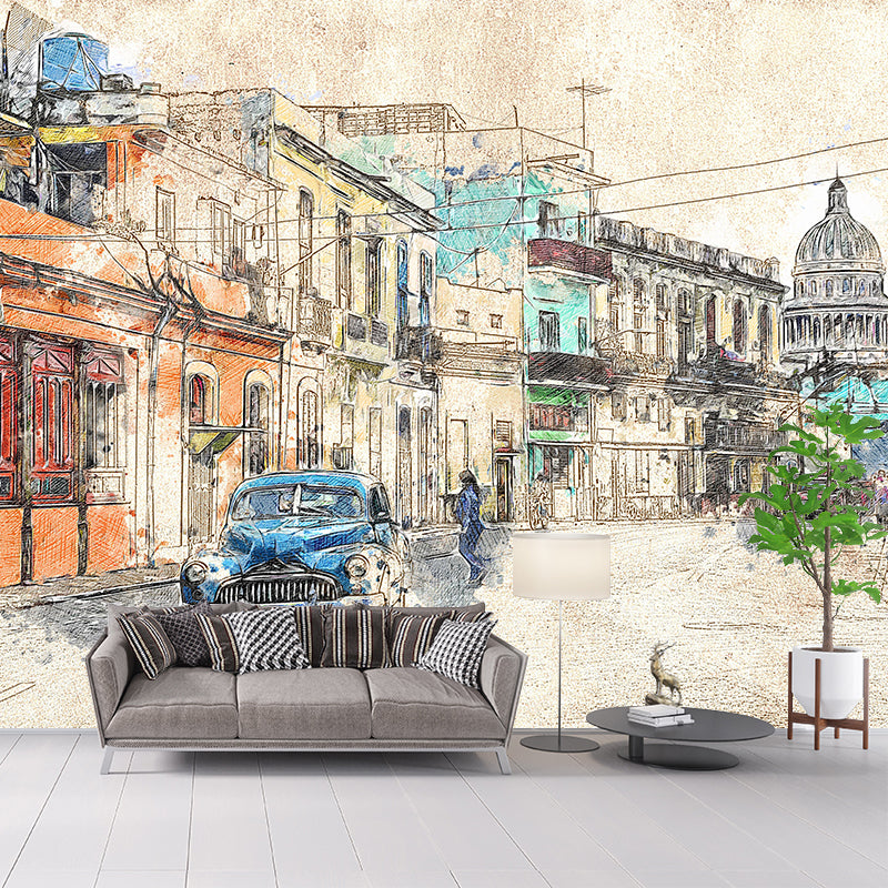 Illustration Vintage Car Mural Industrial Style Wall Covering for Wall Decor