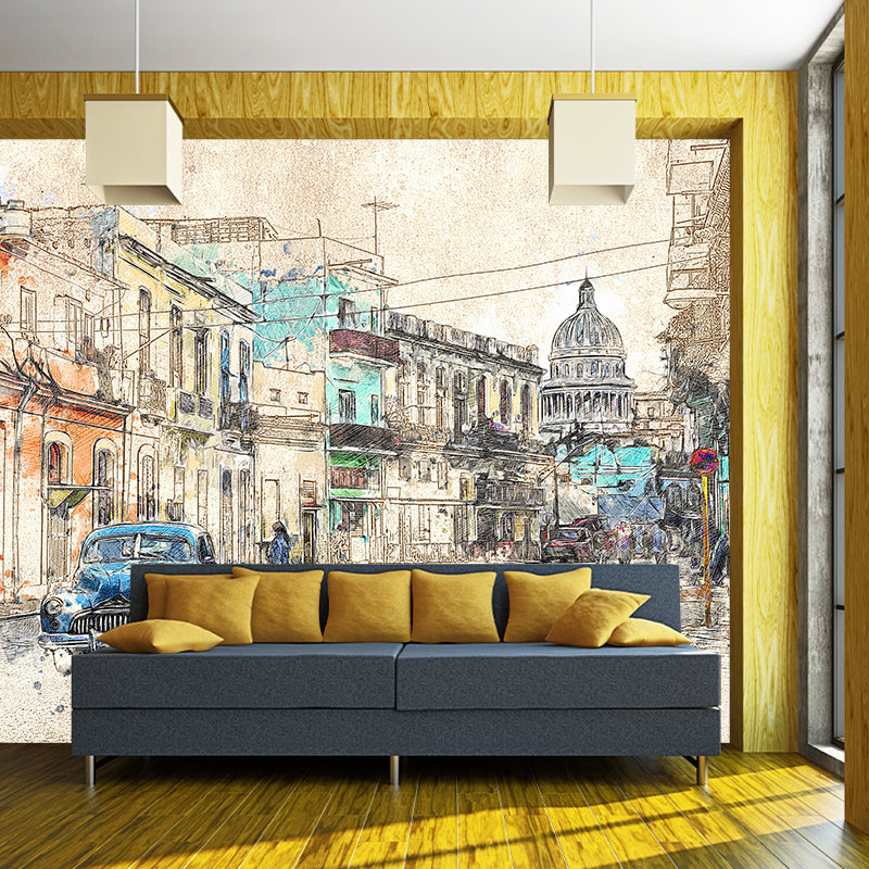 Ilustración Mural de coches antiguos Revestimiento de paredes de estilo industrial para decoración de paredes