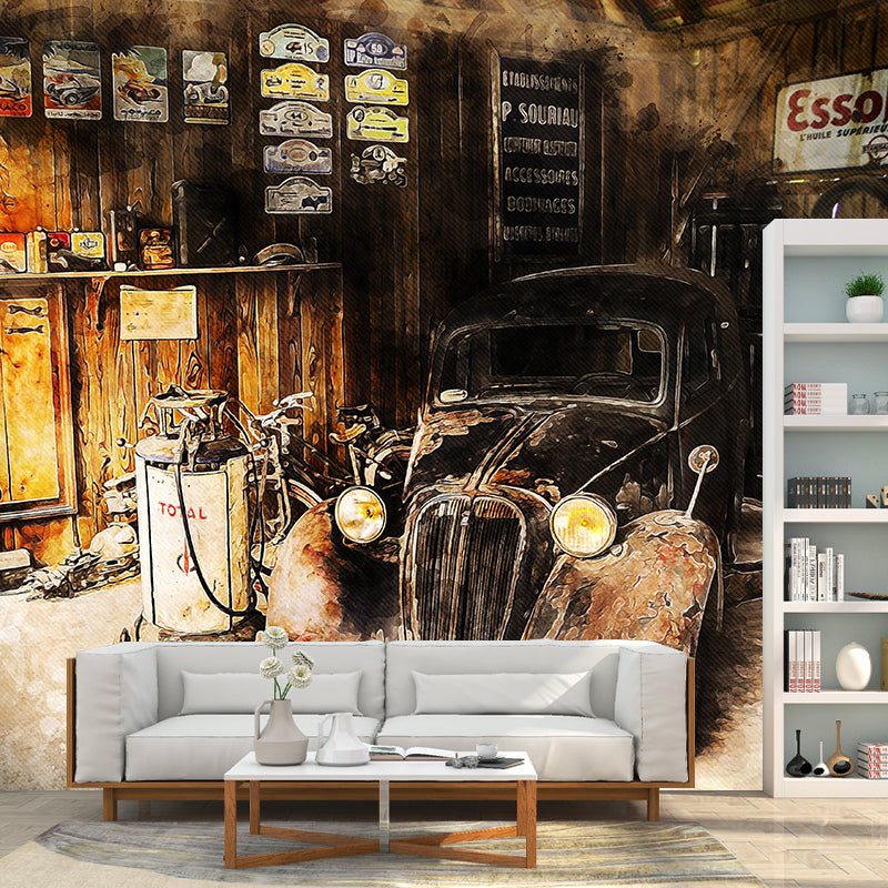 Illustration Vintage Car Mural Industrial Style Wall Covering for Wall Decor