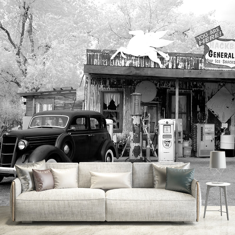 Illustration Vintage Car Mural Industrial Style Wall Covering for Wall Decor