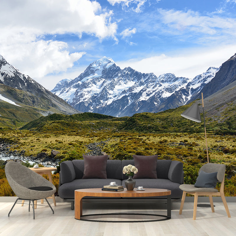 Photography View of Lake And Mountain Mural Wallpaper Modern Style Wall Covering for Living Room