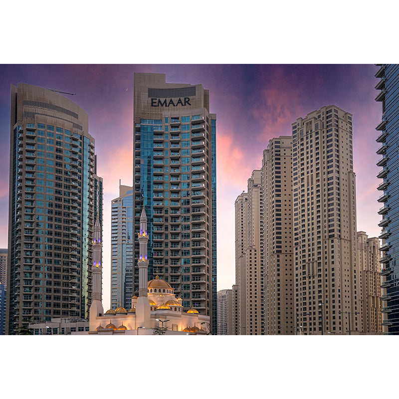 Modern City Building View Mural in Dark Color for Sitting Room ,Personalized Size