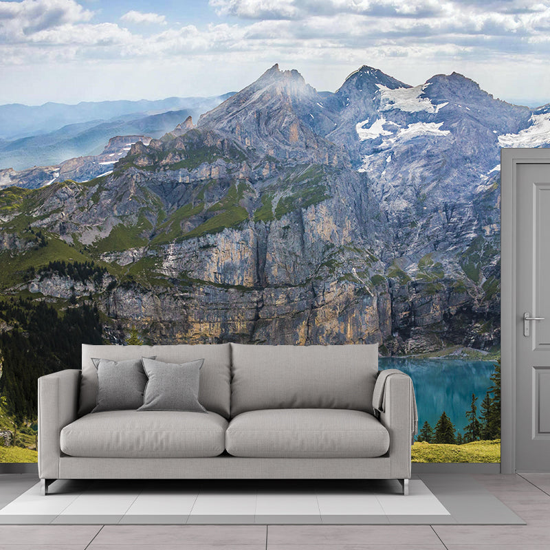 Mountain with Cloud View Mural Contemporary Stain Resistant Wall Murals for Home