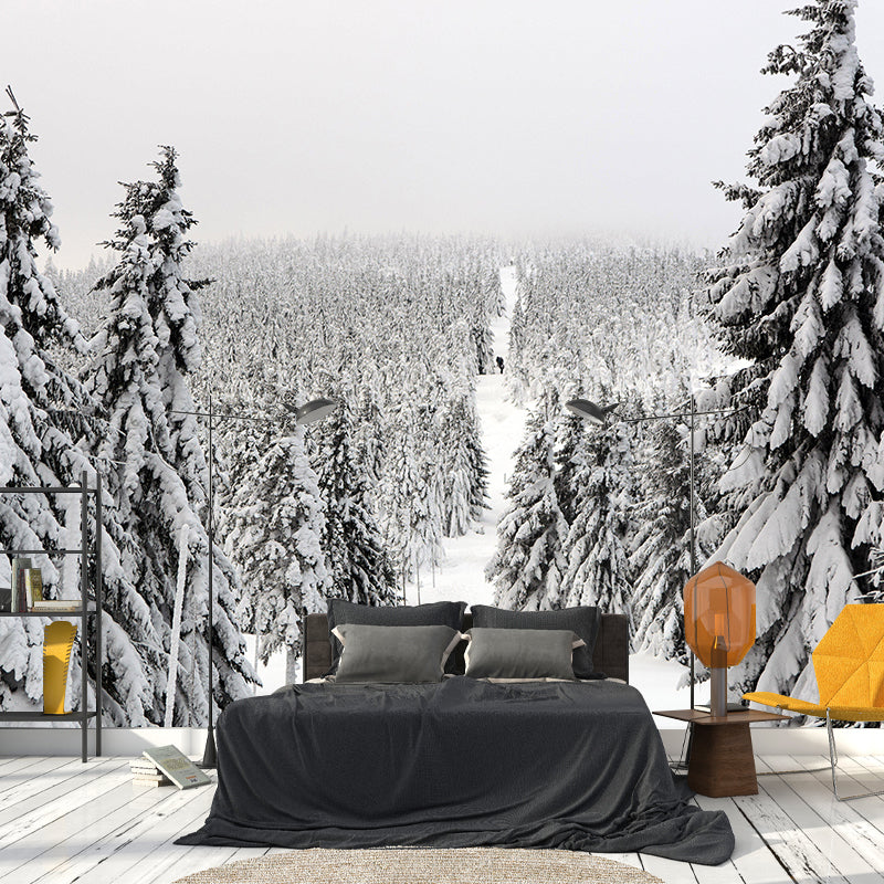 Misty Forest Scenery Wall Mural Modern Wall Decor in Soft Color for Accent Wall