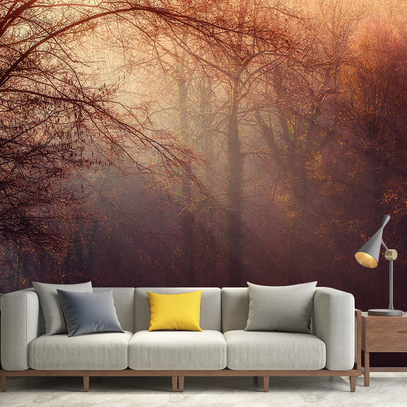 Misty Forest Scenery Wall Mural Modern Wall Decor in Soft Color for Accent Wall