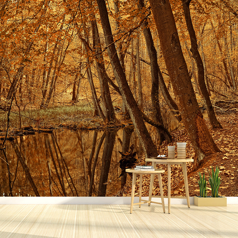 Misty Forest Scenery Wall Mural Modern Wall Decor in Soft Color for Accent Wall