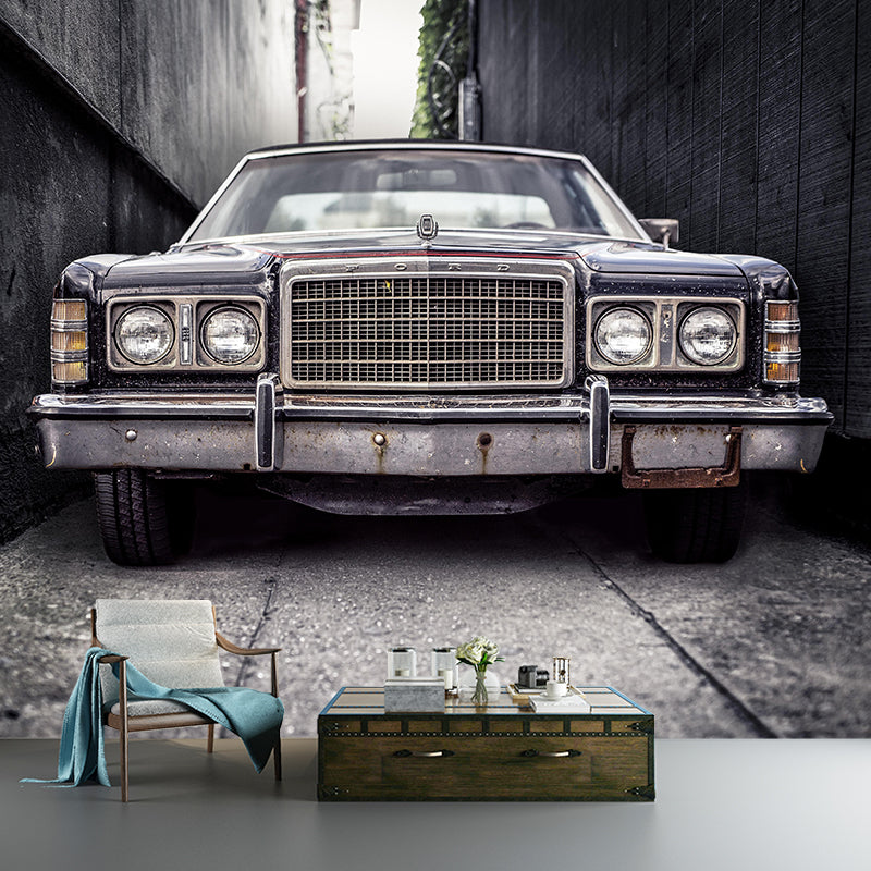 Vintage Car Printed Mural Industrial Style Wall Covering in Pastel Color for Garage