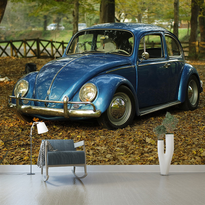 Vintage Car Printed Mural Industrial Style Wall Covering in Pastel Color for Garage