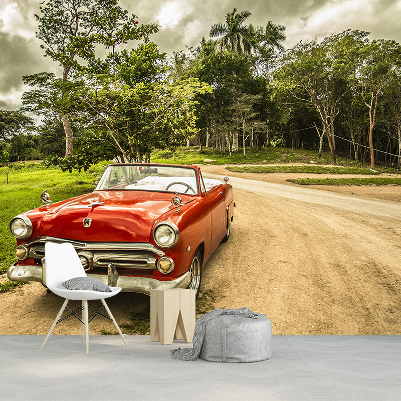 Mural impreso de coches antiguos, revestimiento de paredes de estilo industrial en color pastel para garaje