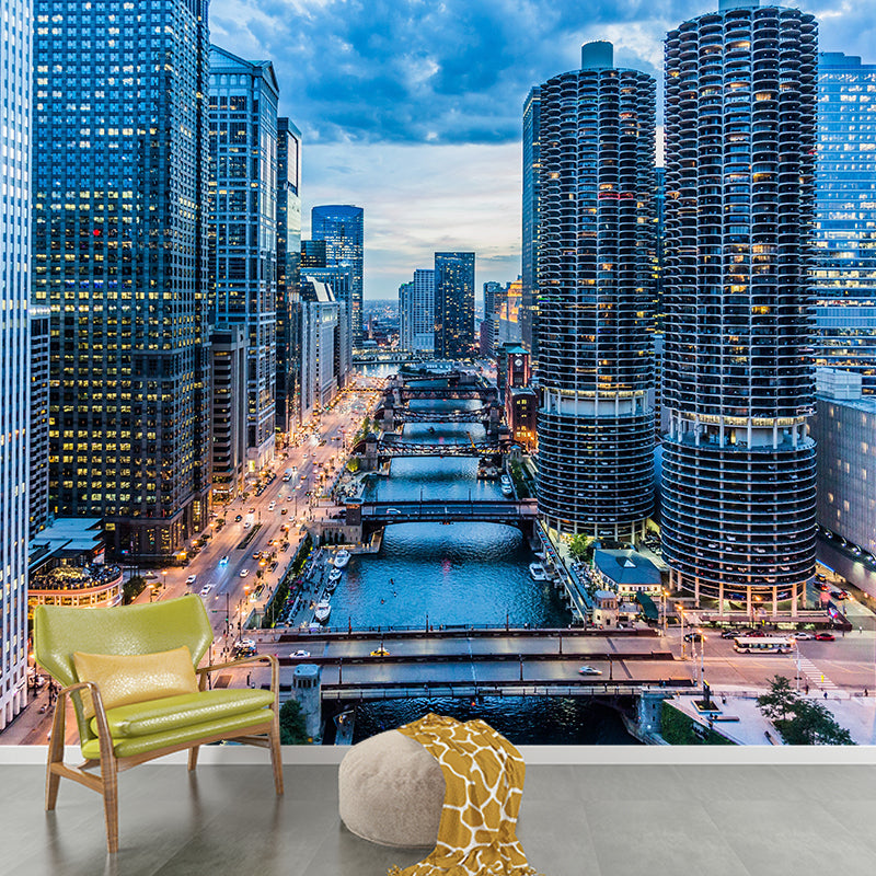 Modern Photographic City View Wall Mural Used to Decorate Living Room and Bedroom