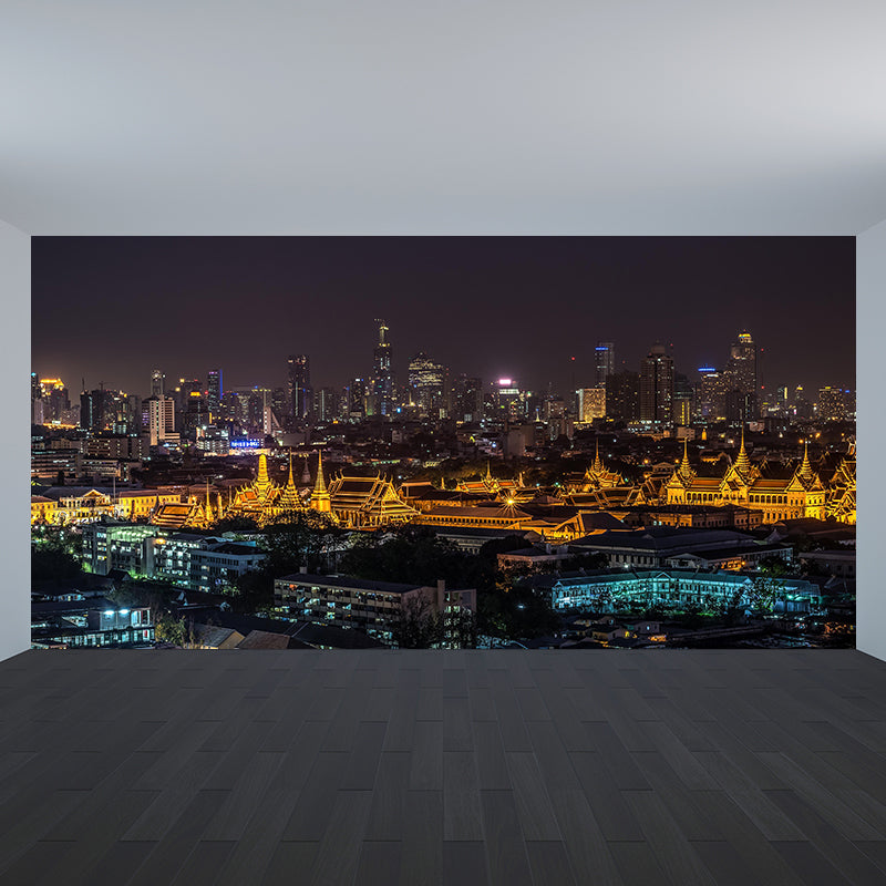 Urban Cityscape Mural Wallpaper Dark Color Moisture Resistant Wall Decor for Fireplace