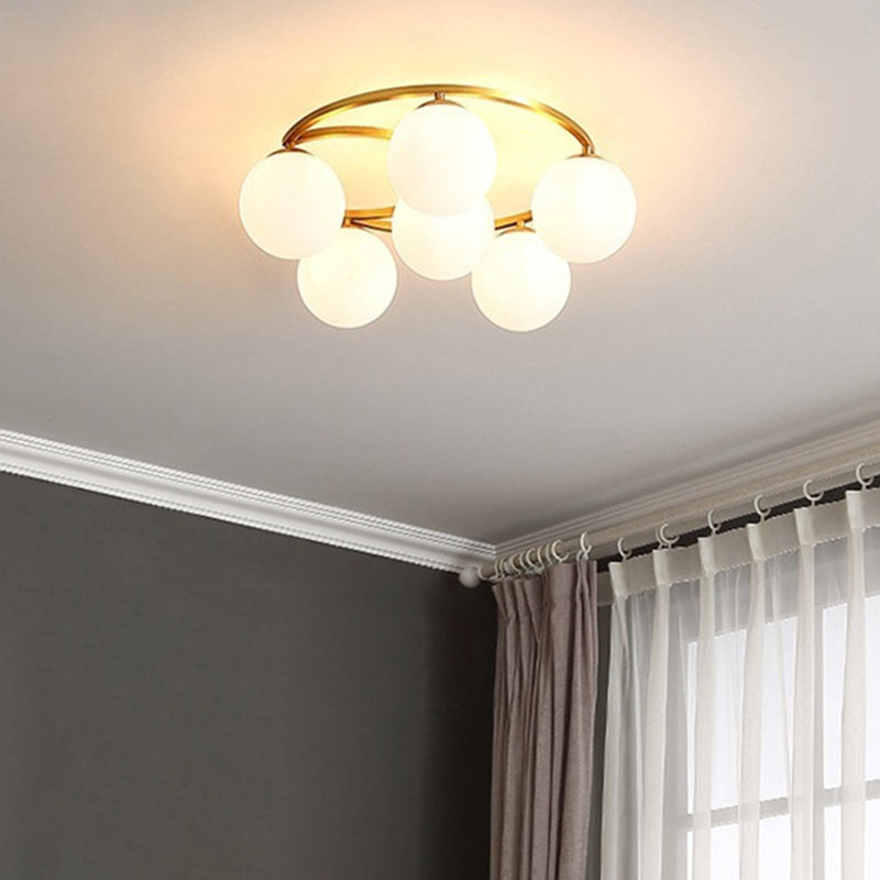 Globe Semi Flush Mount Leuchte Traditionelle Milchglas Deckenleuchten für Wohnzimmer