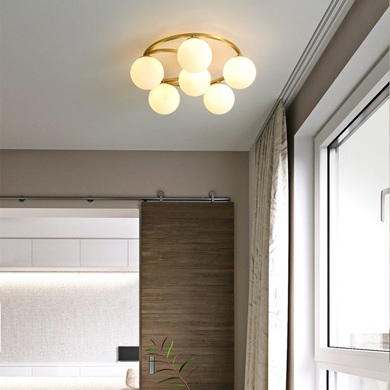 Globe Semi Flush Mount Leuchte Traditionelle Milchglas Deckenleuchten für Wohnzimmer