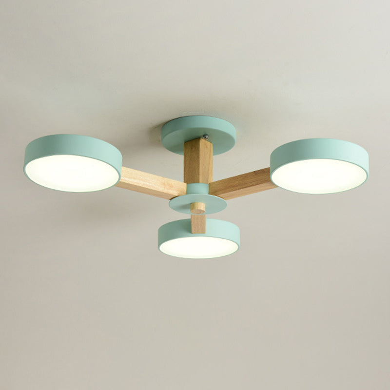 Wooden LED Macaron Ceiling Light in Modern Simplicity Iron Radial Ceiling Fixture with Acrylic Shade