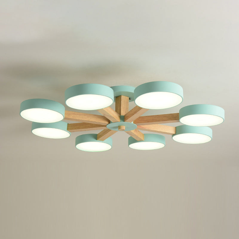 Wooden LED Macaron Ceiling Light in Modern Simplicity Iron Radial Ceiling Fixture with Acrylic Shade