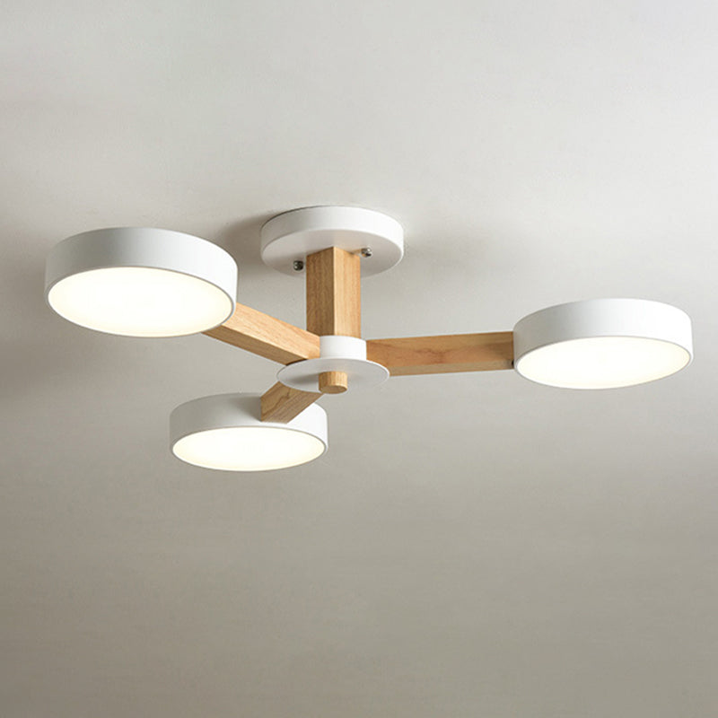 Wooden LED Macaron Ceiling Light in Modern Simplicity Iron Radial Ceiling Fixture with Acrylic Shade