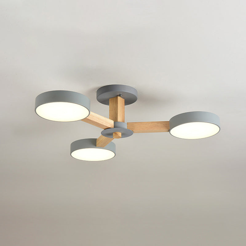 Wooden LED Macaron Ceiling Light in Modern Simplicity Iron Radial Ceiling Fixture with Acrylic Shade