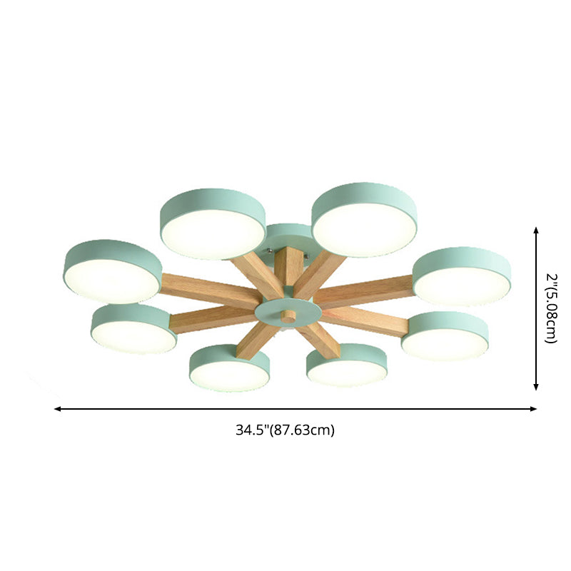 Wooden LED Macaron Ceiling Light in Modern Simplicity Iron Radial Ceiling Fixture with Acrylic Shade
