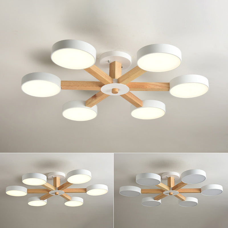 Wooden LED Macaron Ceiling Light in Modern Simplicity Iron Radial Ceiling Fixture with Acrylic Shade