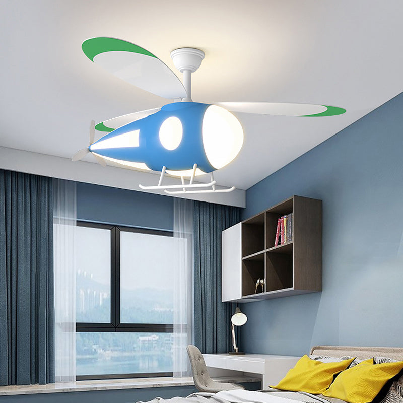 Lámpara de montaje de semi descarga LED de ventilador colgante en forma de avión de metal para dormitorio para niños