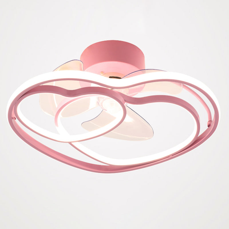 Love Heart LED Ceiling Fan Minimalist Acrylic Kids Bedroom Semi Flush Mount Lamp with Remote