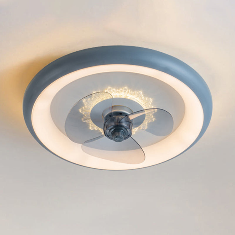 3 Blades Round Ceiling Fan Lighting Nordic Acrylic Bedroom LED Semi Flush Light Fixture