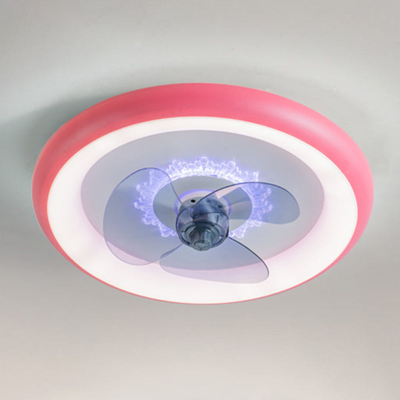 3 Blades Round Ceiling Fan Lighting Nordic Acrylic Bedroom LED Semi Flush Light Fixture
