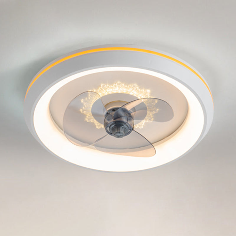 3 Blades Round Ceiling Fan Lighting Nordic Acrylic Bedroom LED Semi Flush Light Fixture